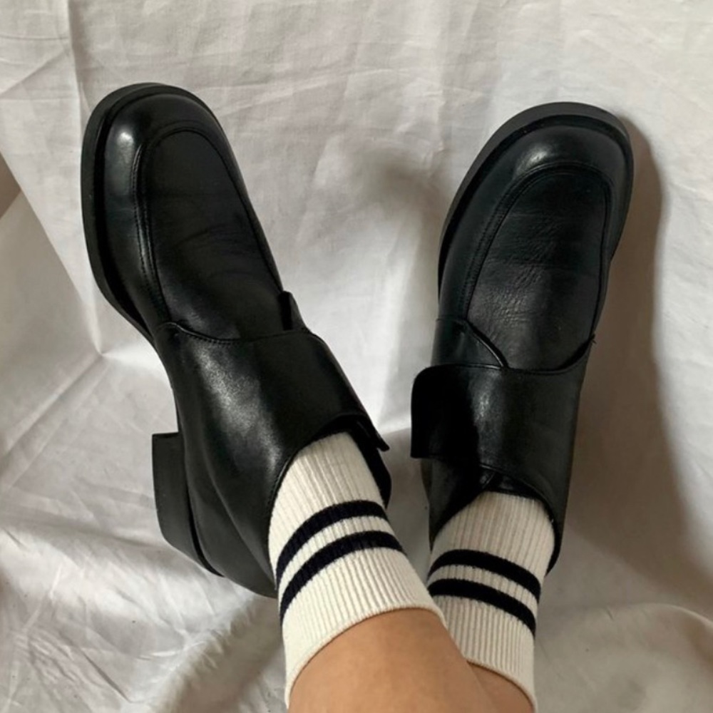 Vintage Leather Strap Heeled Loafer/Ankle Boot
